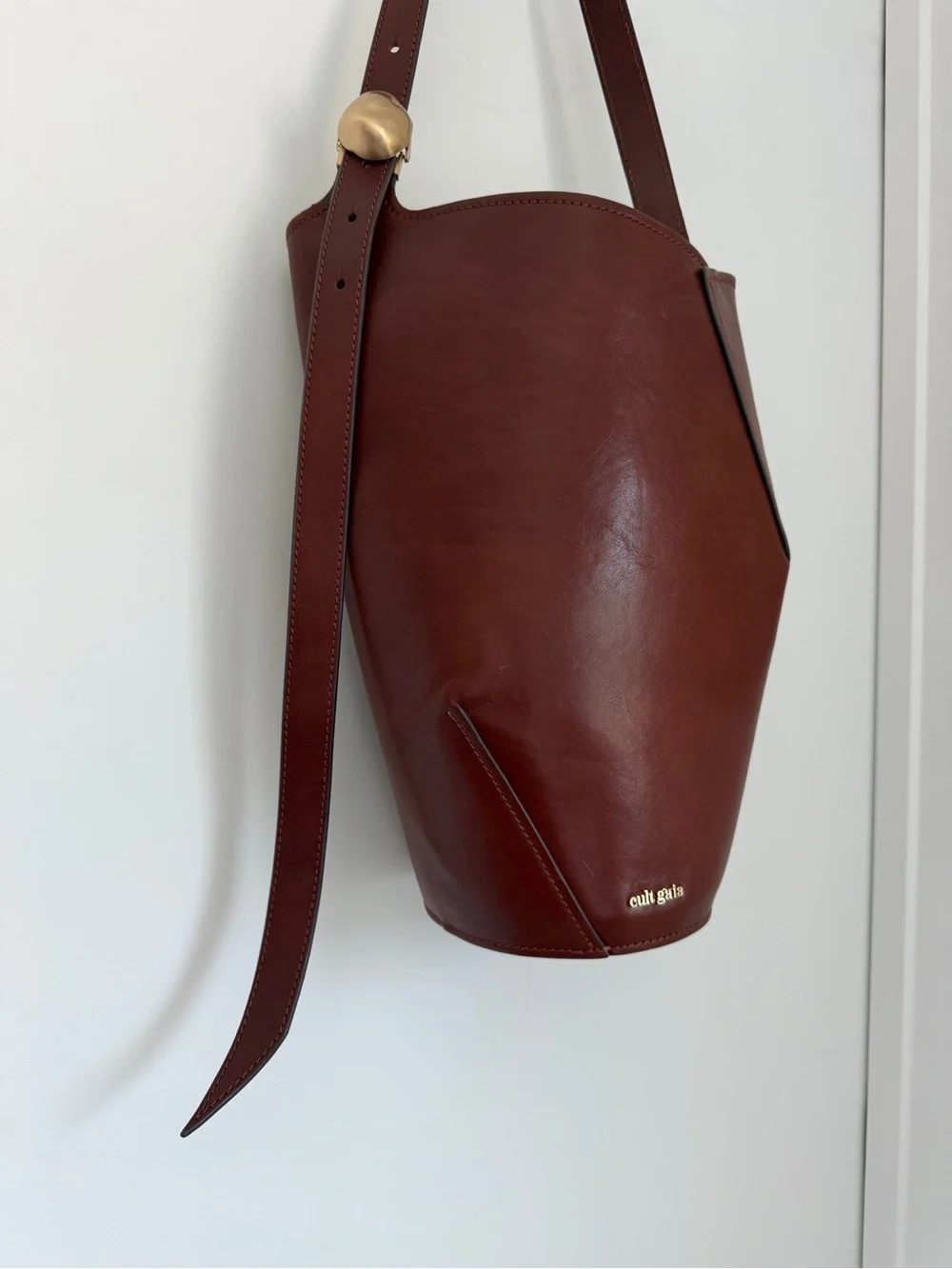 Cult Gaia Aldari Leather Shoulder Bag Cognac Brown